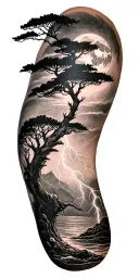 viking rume and moon and tree and lightning bolt tattoo design idea
