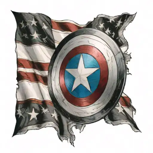 captain America shield in front of American flag tattoo design idea