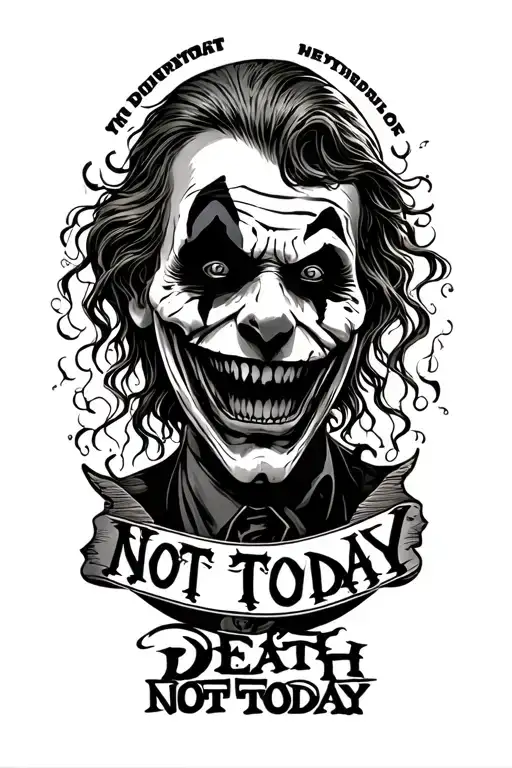 joker Reaper "not today death not today" written under image tattoo design idea