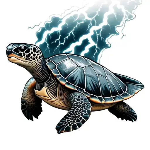 sea turtle with lightning going throughout reflecting tattoo design idea