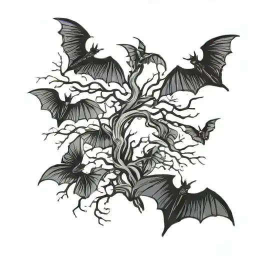 poison tree branches and bats flying across tattoo design idea