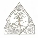 oak and sun rays with ancient patterns tattoo design idea