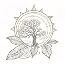 oak and sun rays with ancient patterns tattoo design idea