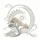 oak and sun rays with ancient patterns tattoo design idea