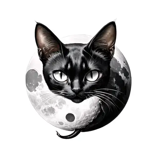 moon black cat Venus fly trap tattoo design idea