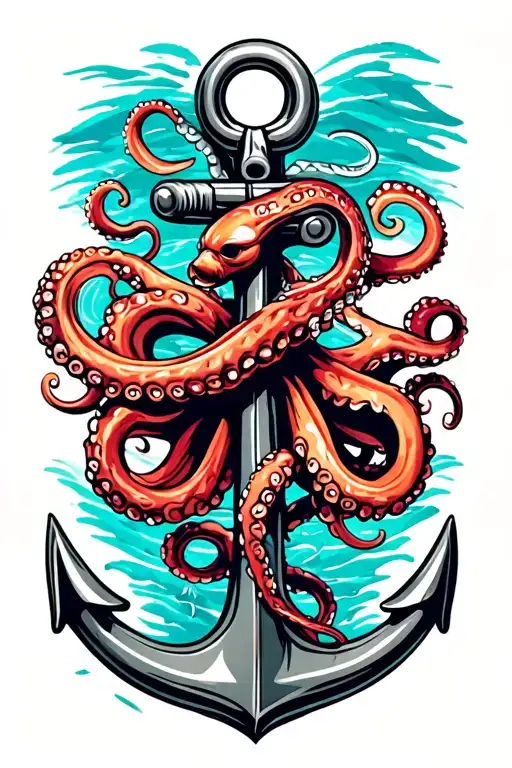 octopus wrapped around anchor intertwined tattoo design idea