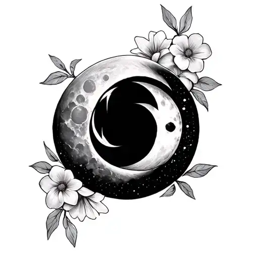 triple moon  with flowers practice magic tattoo design idea