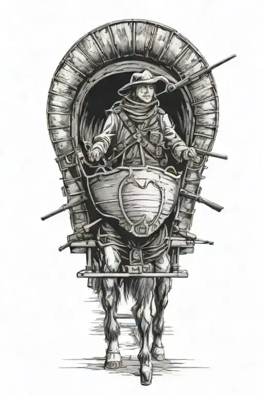 1700's covered wagon front view with rifles tattoo design idea