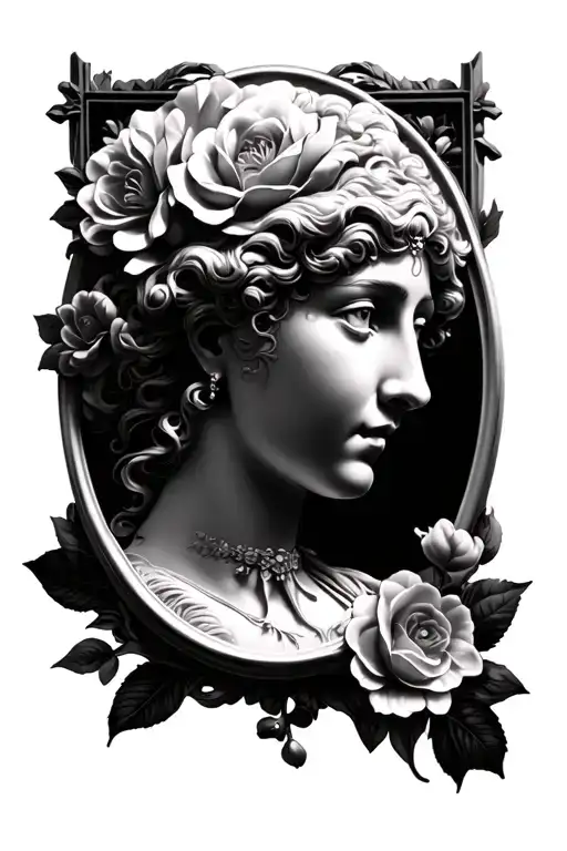 Cameo frame with some dimension tattoo design idea