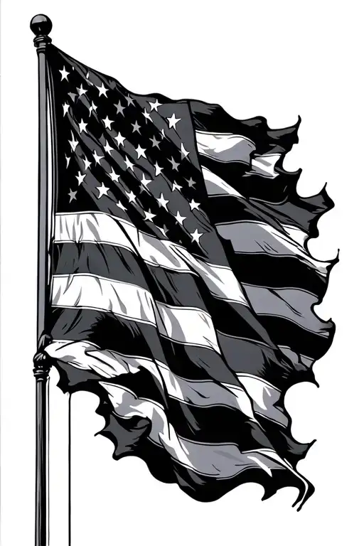 ripped flag waving tattoo design idea
