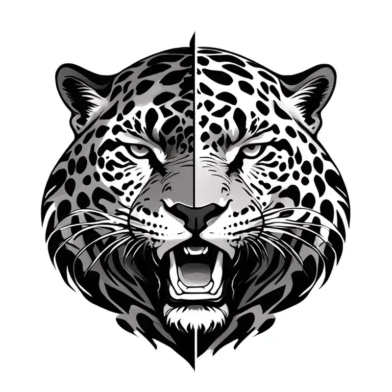 half cross and half jaguar face tattoo design idea