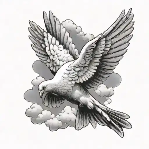 Dove, clouds and praying hands tattoo design idea