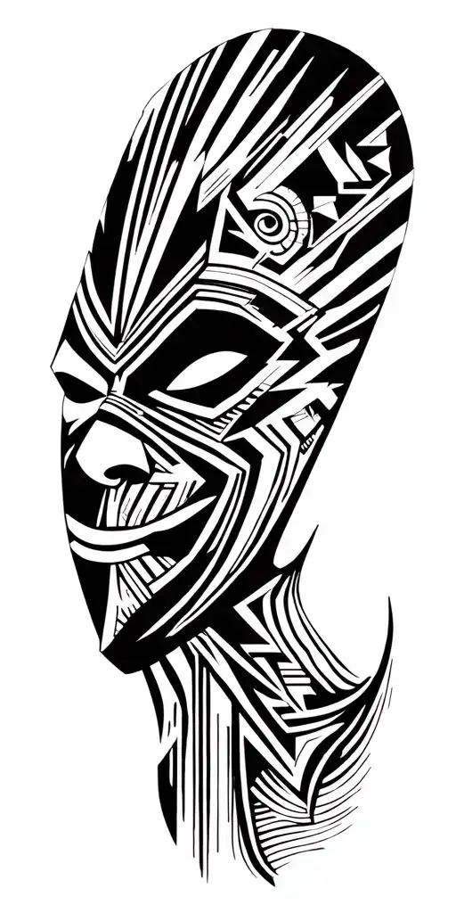 abstract mask with two parts double face tattoo design idea
