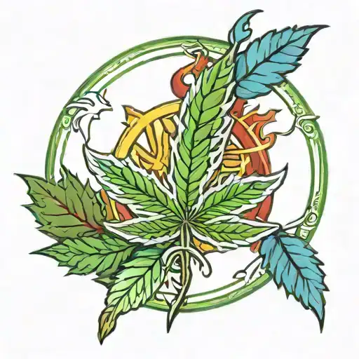 peace with weed leaf tattoo design idea