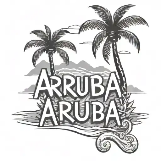 word Aruba with beach scene tattoo design idea