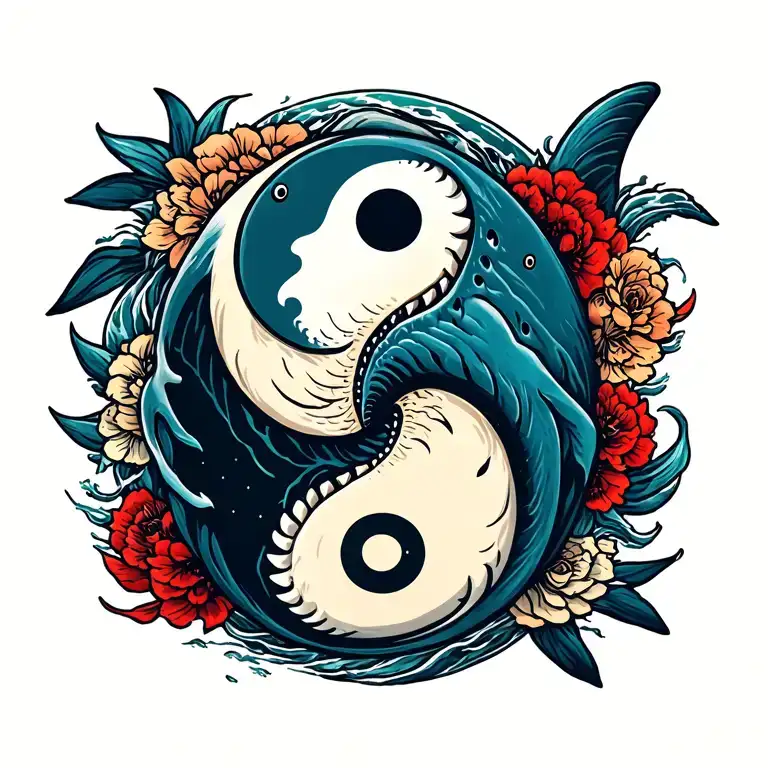 yin yang shark swimming tattoo design idea
