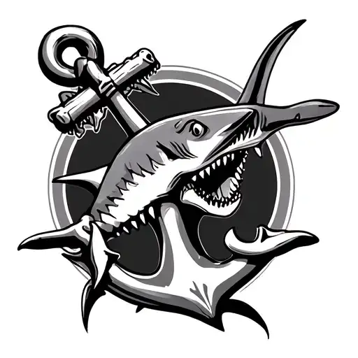 anchor and shark bones tattoo design idea