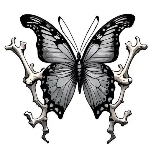 butterfly and bone hand tattoo design idea