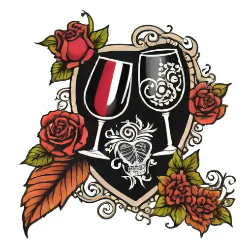 I love you, wife and husband, wine glass tattoo design idea