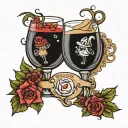 I love you, wife and husband, wine glass tattoo design idea