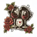 I love you, wife and husband, wine glass tattoo design idea