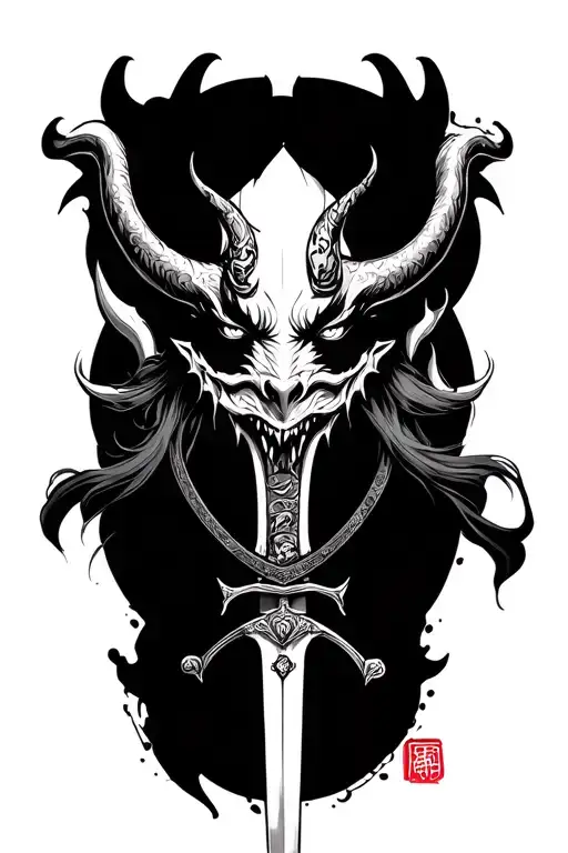 japanese devil and sword tattoo tattoo design idea
