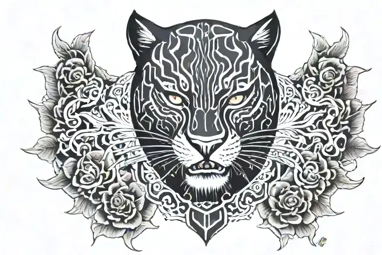 black panther chest tattoo with 10.5 and h a m d written around it tattoo design idea