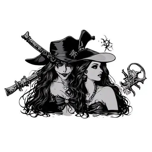 pirate and vampire girl bites tattoo design idea