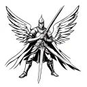 guardian knight holding a sword with wings  tattoo design idea