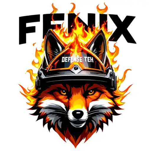 "Fenix Defense Tech" Fox head wearing fire helmet tattoo design idea