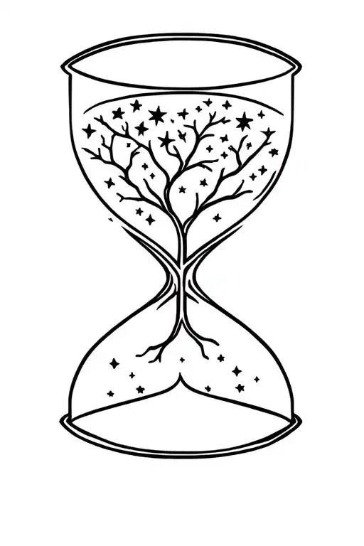 Tree Hourglass filled with stars tattoo design idea