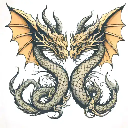 two-headed dragon  Siamese brother tattoo design idea
