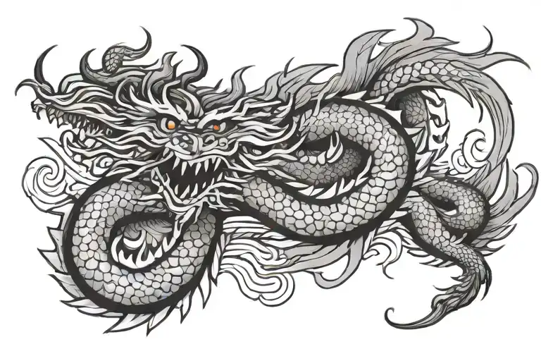 japanese  dragon wrapped around a nike swoosh black and grey tattoo design idea