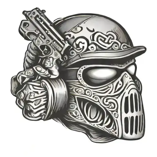 gun and ski mask tattoo design idea