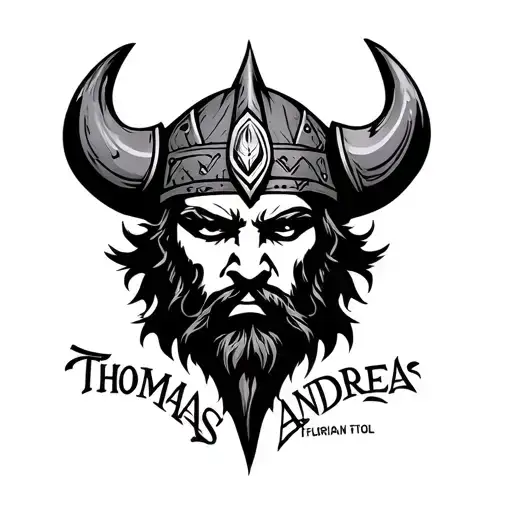 Create a tattoo template with the names Thomas Andreas Oliver and Florian in the Viking Stiel tattoo design idea