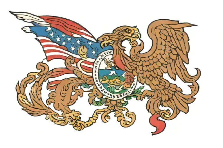 texas state flag and mexican flag waving with eagles tattoo design idea