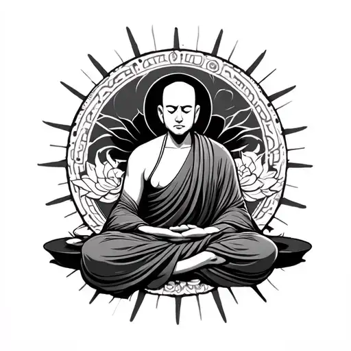Meditating Monk tattoo design idea