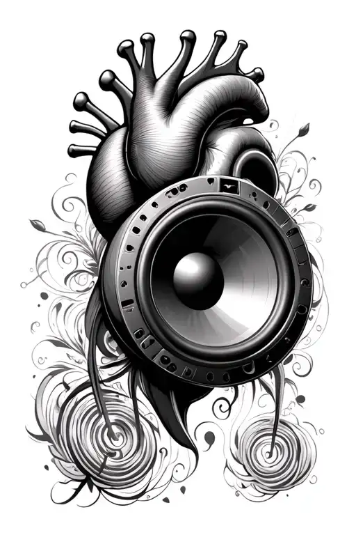 subwoofer Heart music vynil tattoo design idea