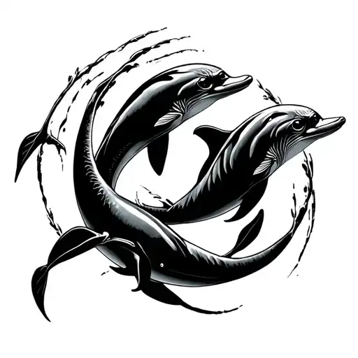 two hector dolphins swimming in a circle tattoo design idea