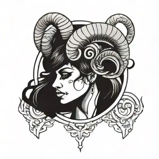 Aries zodiac sign strong woman tattoo design idea