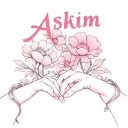 "Aşkım " Pinky promise with flowers intertwined relates to long-distance relationship tattoo design idea