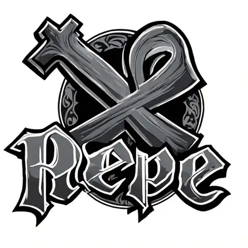 Cross and Pepe name written tattoo design idea