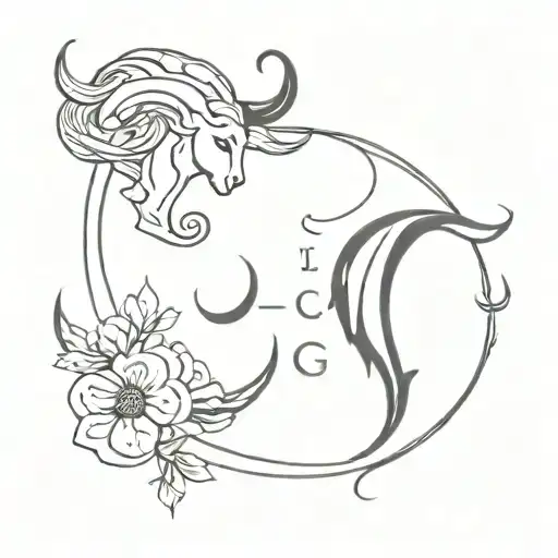Pisces zodiac sign and Taurus zodiac symbol tattoo design idea