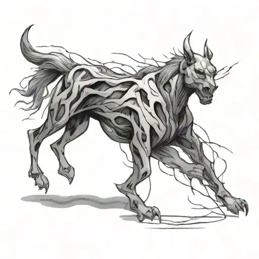 Generate a full body tattoo that decorates all muscle groups with dark accents (lightning/cracks etc). tattoo design idea