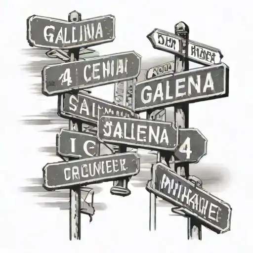 Milwaukee back ground with street signs that say galena and center with 414 in between the street signs . 2004 hovering tattoo design idea