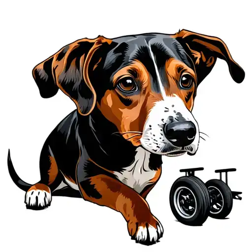 beagle and redbone coonhound with a 5th wheel trailer.  tattoo design idea