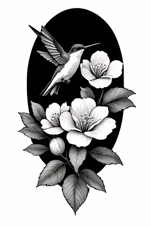 hummingbird and dogwood flowers tattoo design idea