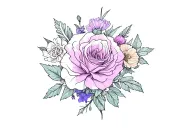 rose, lilly, carnation, violet, cosmos flowers intertwined tattoo design idea
