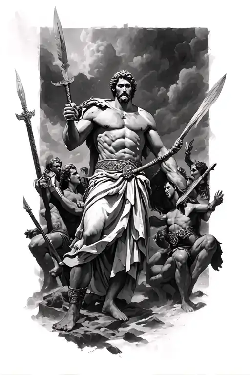 Roman god mars god of war battle scene tattoo design idea