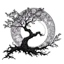 Enso circle with Rowan tree growing tattoo design idea